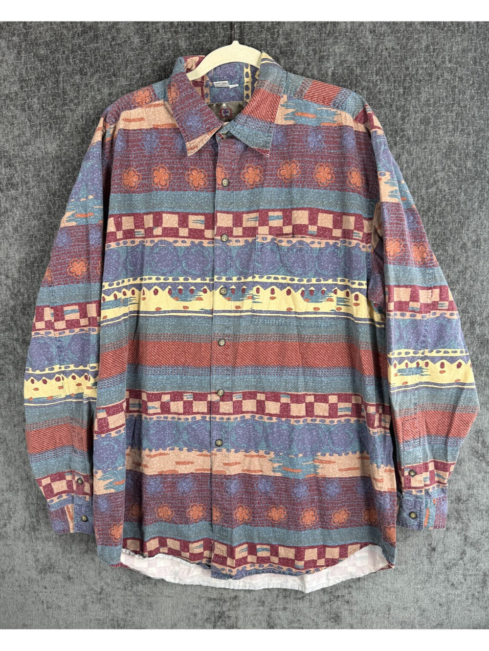 Vintage Territory Ahead Mens XL Long Shirt Southwestern Tribal Pattern Cotton